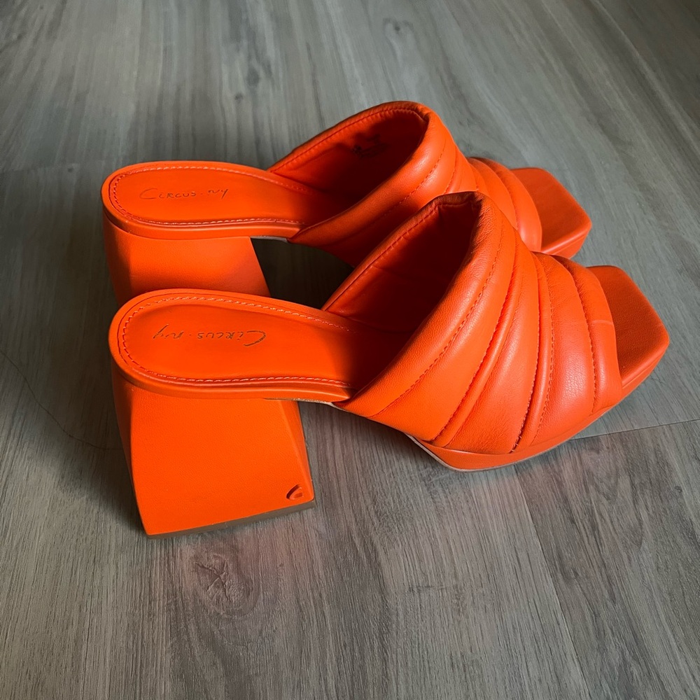 Chic Orange Block Heel Mules